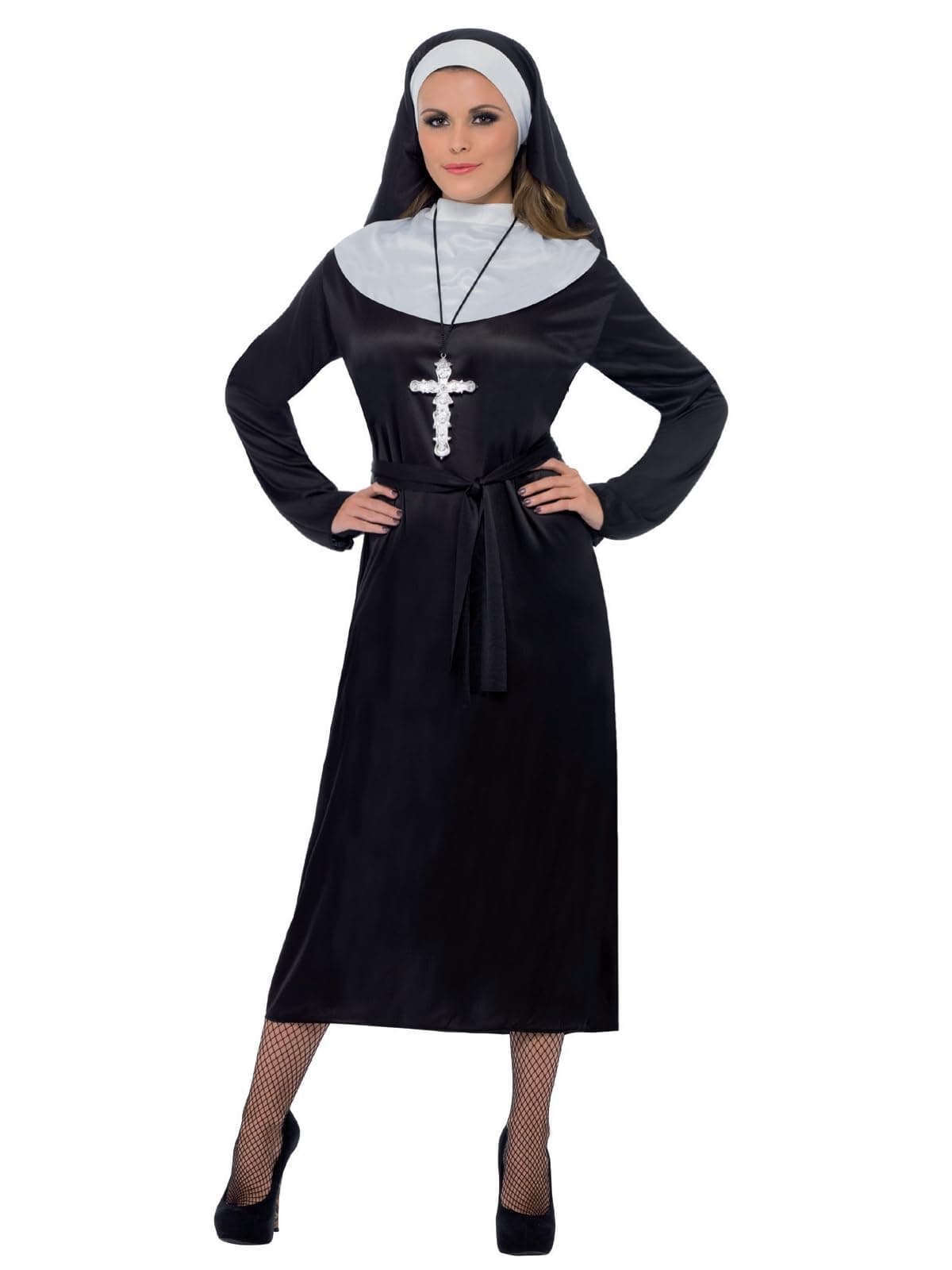 Smiffys Nun Costume, Black with Dress, Belt & Headdress, Saints and Sinners Fancy Dress, Nun Dress Up Costumes
