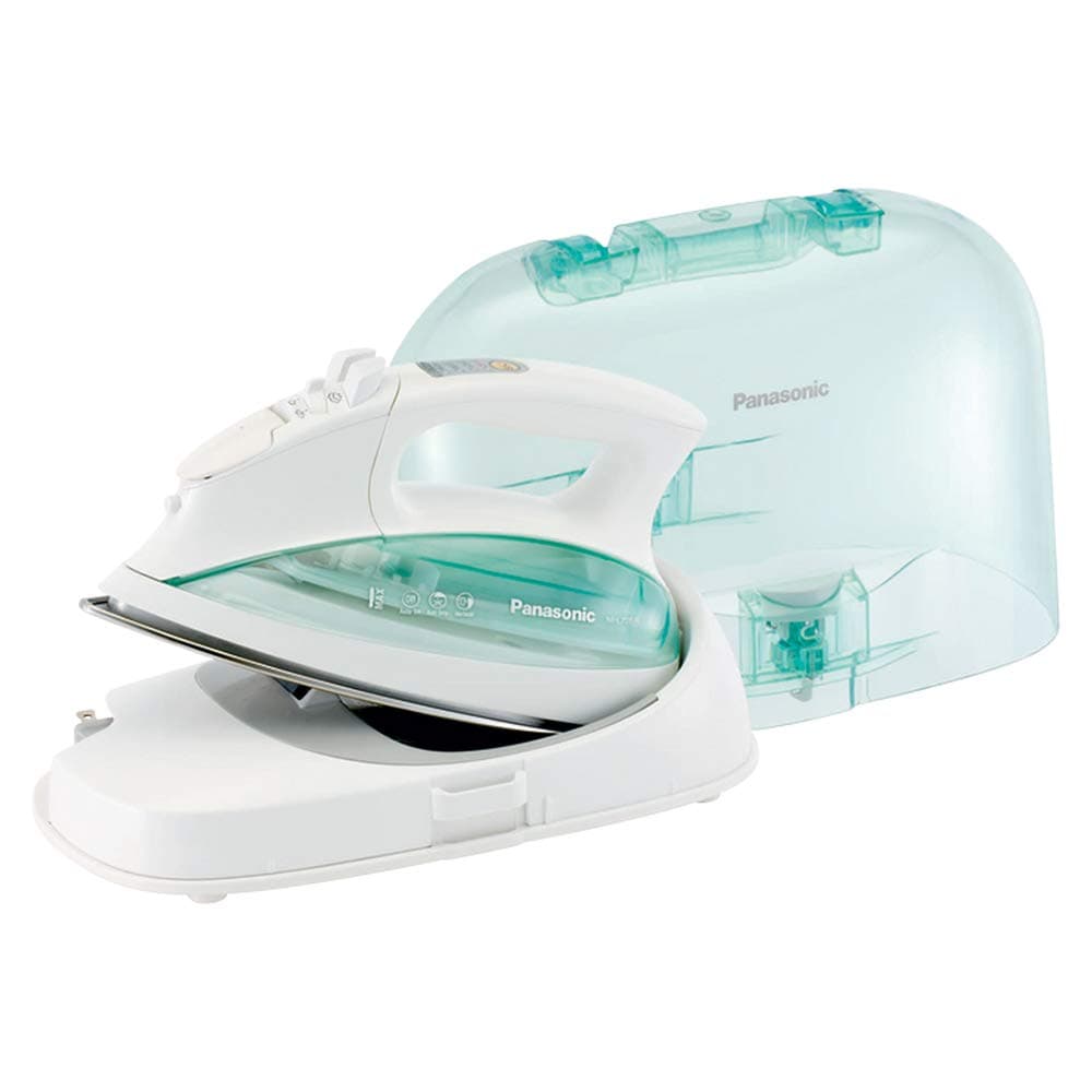 Panasonic Contoured Stainless Steel Soleplate, Vertical, Auto Shut Off, Power Base and Carrying/Storage Case – NI-L70SRW Cordless 1500W Steam/Dry Iron, Standard, Green/White