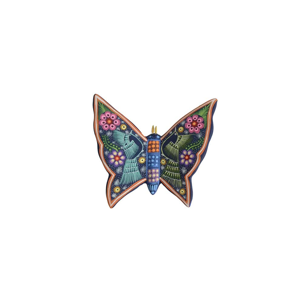 MOBA HOMEClay BUTTERFLY Hand Painted Ceramic and Talavera, Home Decor Outdoor and Indoor, Mexican Craft Poterry Model PAPALO (Aztec Butterfly)
