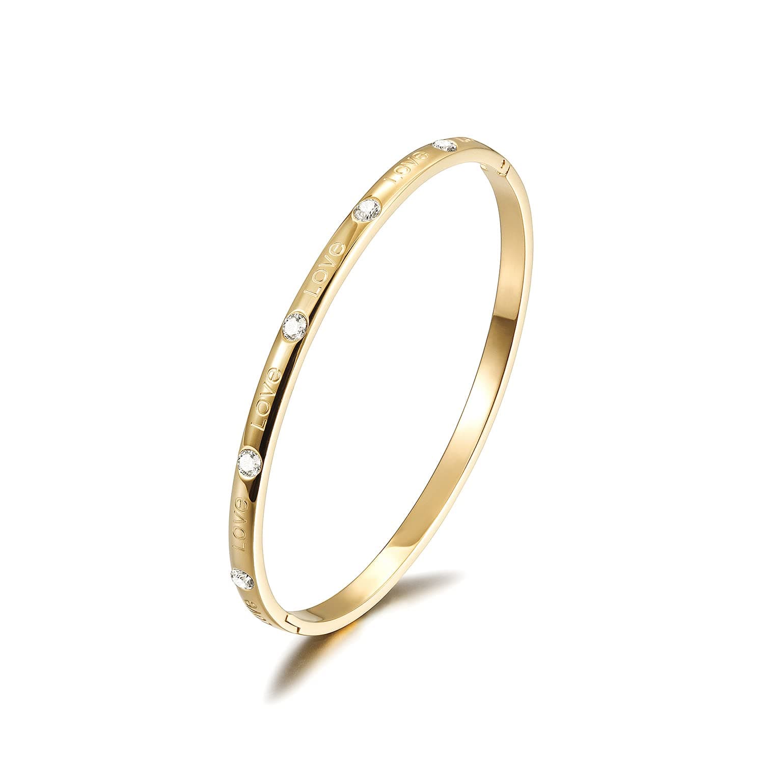 CIUNOFOR 14K Gold Filled Bracelet Bangle for women Gold bracelet with diamond rhinestones Love thin Hinged Jewelry with Crystal Oval Bracelet Love Bracelet Bangle Adult Jewelry