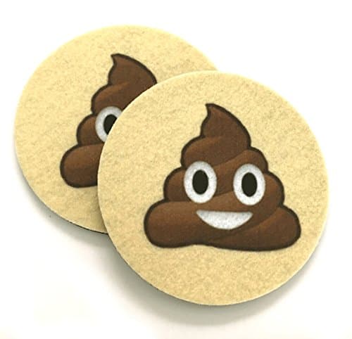 Pile of Poo Emoji Car coasters for your cars cup holder - Set of two super absorbent Car Coasters - Smiling Poop Emoji
