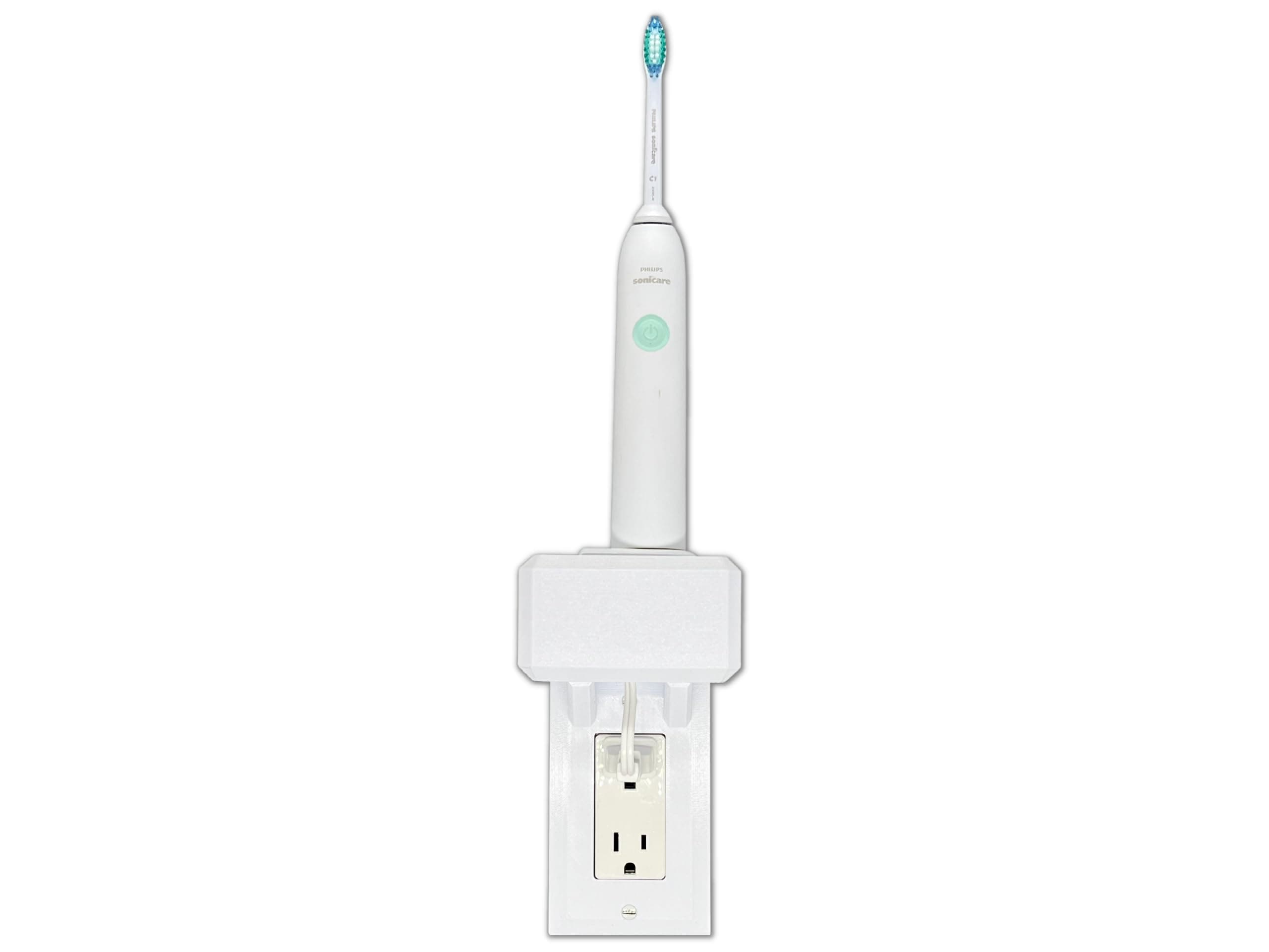 HOYT DESIGNElectric Toothbrush Holder | Wall Mount | Compatible with Sonicare Holds 1 Charger, Mounts on Single GFCI/Decora Outlet ONLY. (Charger/Brushes NOT Included) | White, PS1-G-SSV