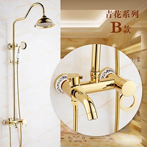 Hlluya Professional Sink Mixer Tap Kitchen Faucet The Golden Shower Antique Gold-Plated Shower kit Full Copper Bathroom hot and Cold Shower Wall-Spray Shower Faucet, B