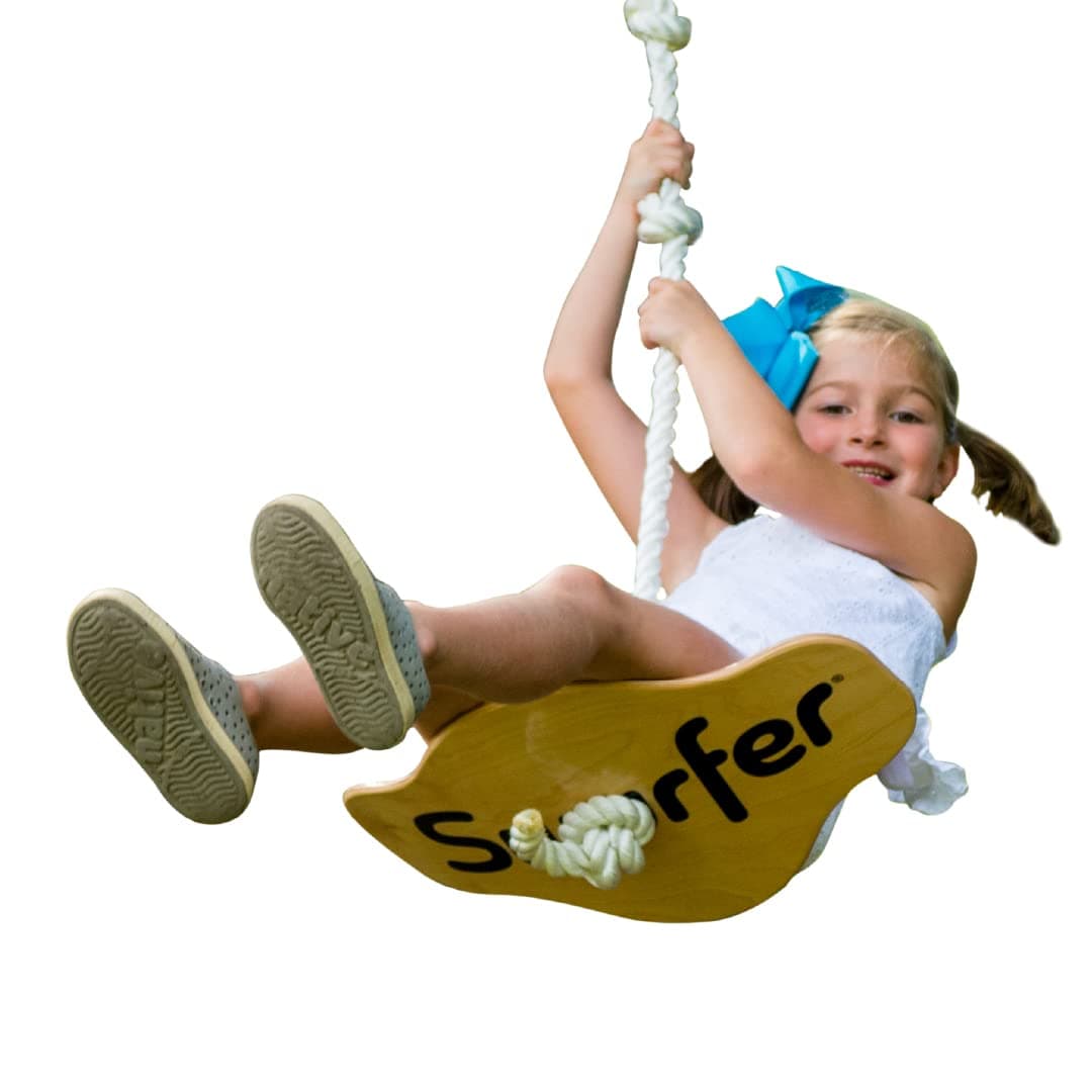 Swurfer Swift - Maple Wood Disc Swing for Kids Ages 4 and Up, Holds up to 150 Pounds - Includes 18" Curved Seat Swing with Heavy Duty Braided Rope, Brown