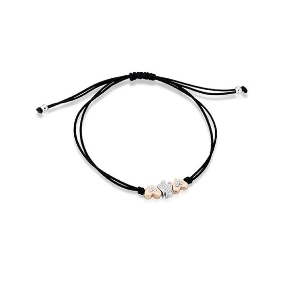 ROBERTO GIANNOTTI Bracelet with Angel Hearts in Silver zircons and Black String GIA321