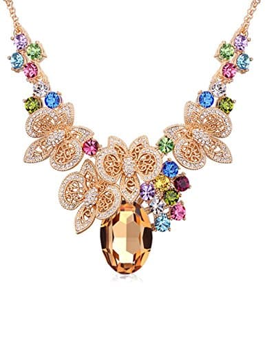 illumination EVER Austrian Crystal Necklace - Burning Flames Retro Butterfly Clavicle Chain (Shallow brown)