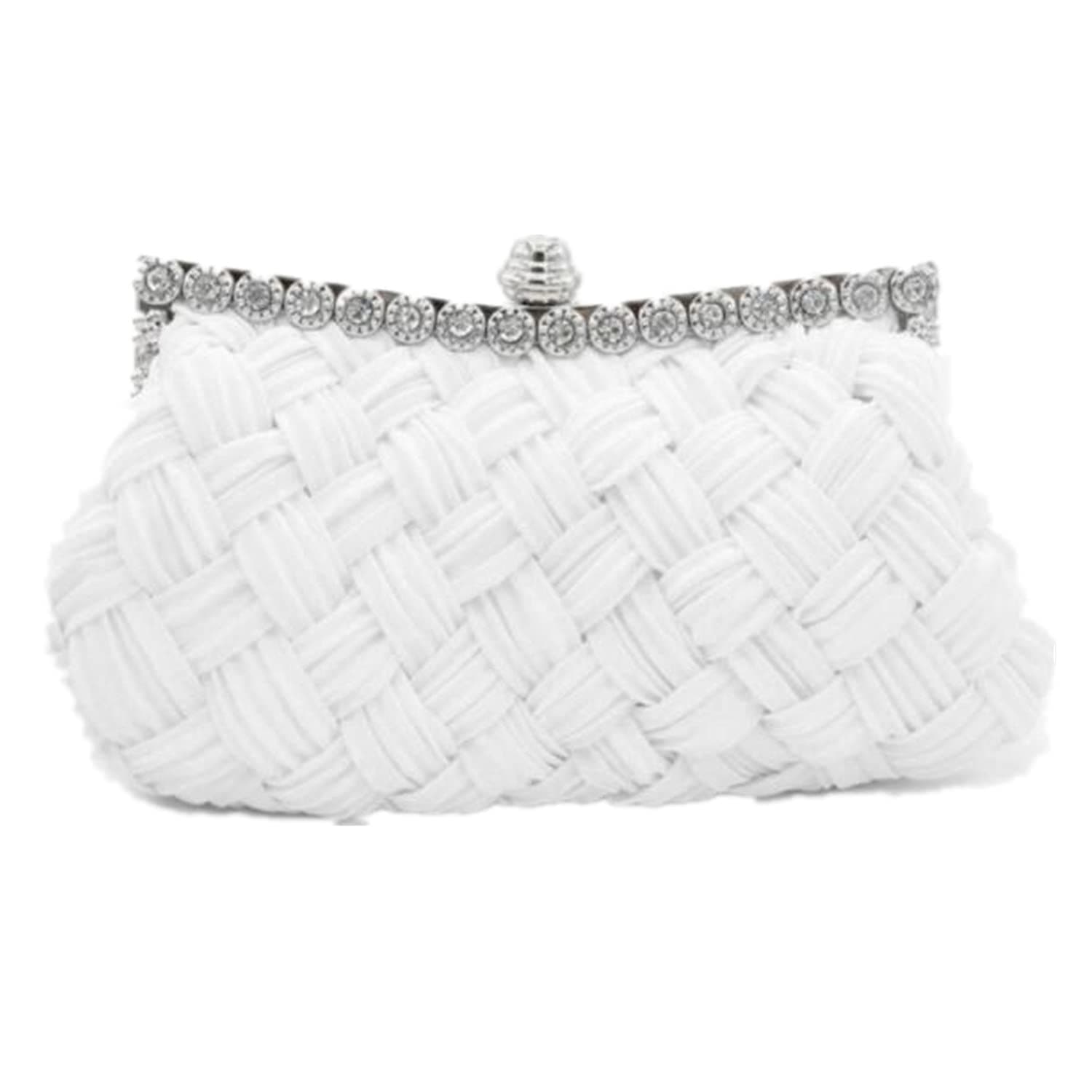 TskybagLadies Girls Womens Evening Clutch Bags Wedding Bridal Braided Rhinestone Purse Handbag (White)