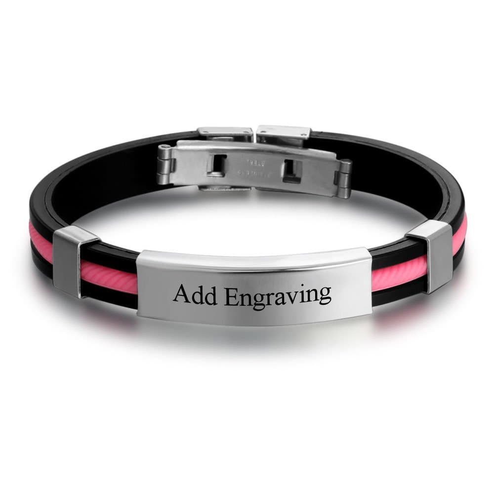 jewelora Personalised Engraved Stainless Steel Rubber Bracelet for Men Women Kids DIY Custom Name Date ID Bracelet