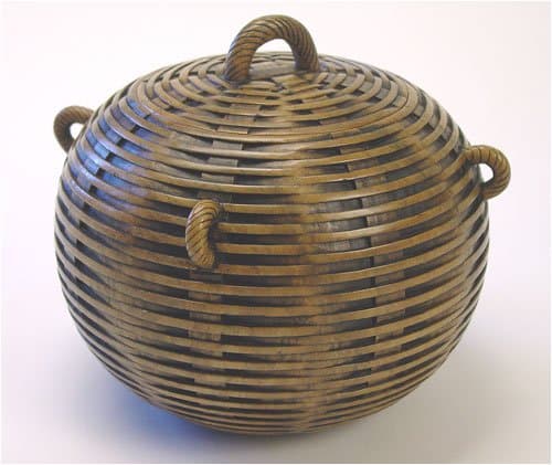 Spectacular Round Carved Stone 'Rattan' Box Container Vietnam