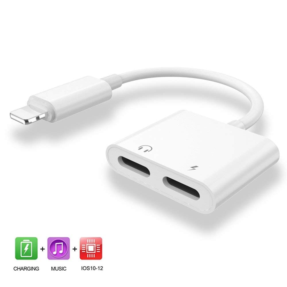 LISON 2 in 1 Lighting Headphone Jack Charger Adapter,Dual Lighting Headphone Audio Charge Adapter for Phone 7/7P/8/8P/X/Xs/Xr/max,Converter AUX Female Audio and Charging Splitter,for iOS 11/12/later