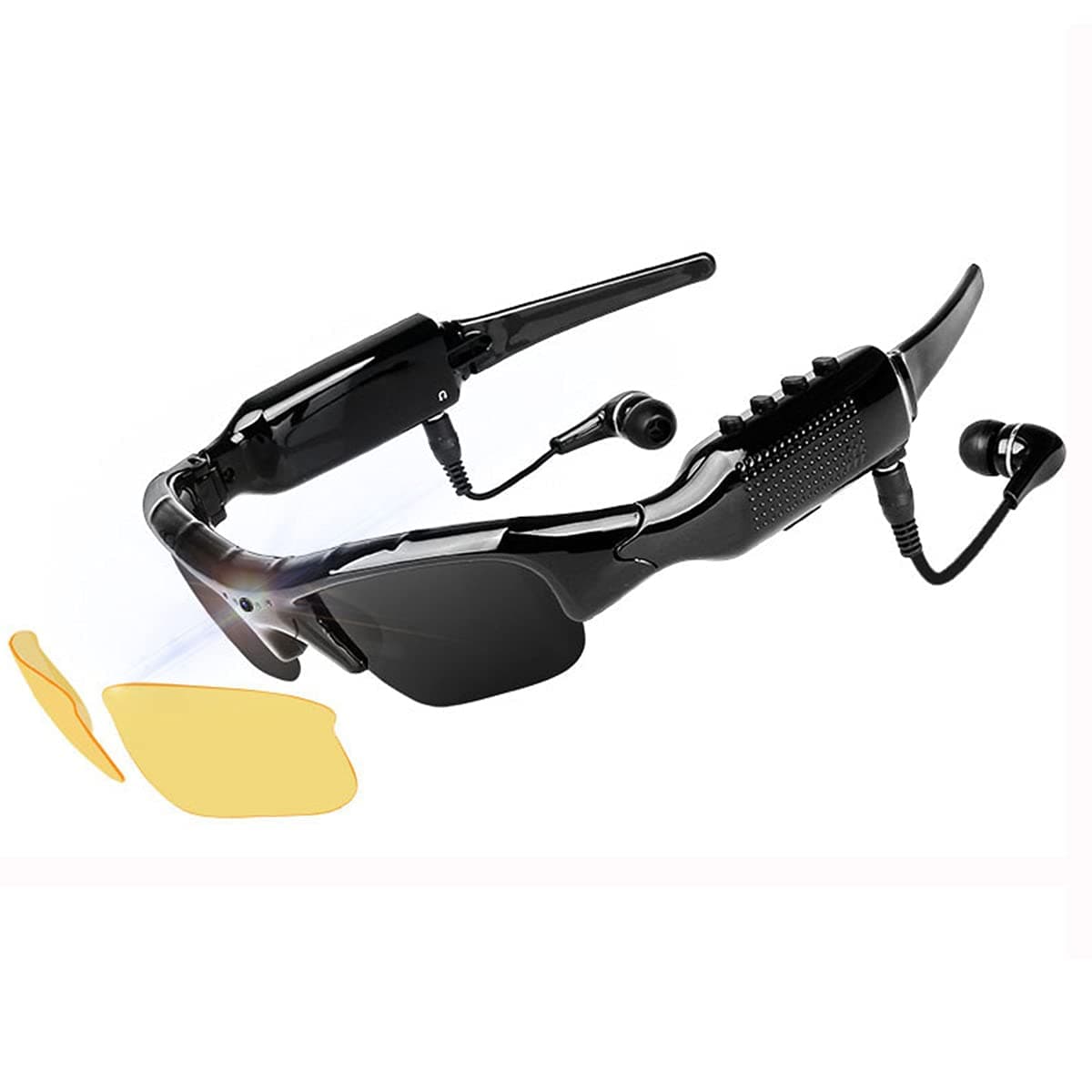 Wearable Bluetooth Sunglasses 1080P Camera Glasses Mini DV Video Recorder Bluetooth Headphone Handsfree Driving Glasses Sport Cycling Sunglasses with Interchangeable Night Vision Lenses