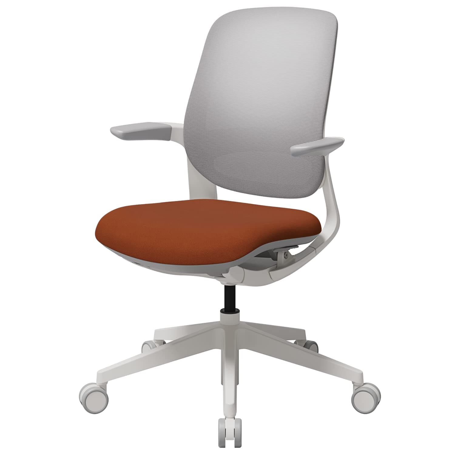 SIDIZT25 Petite Ergonomic Office Chair : Home Office Desk Chair for Petite Women (4' 9" or Over), Adjustable Seat Height, Weight-Activated Auto Fit Tilt, Gaming Chair (White Mesh, Burnt Orange Seat)