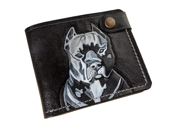 Terrier, Pit Bull, Amstaff, Dog, Pet, Men's 3D Genuine Leather Wallet, Handmade wallet, Carved wallet, Tooled wallet, Airbrush Art, Bifold wallet, Custom wallet, Personalized wallet, C(8)
