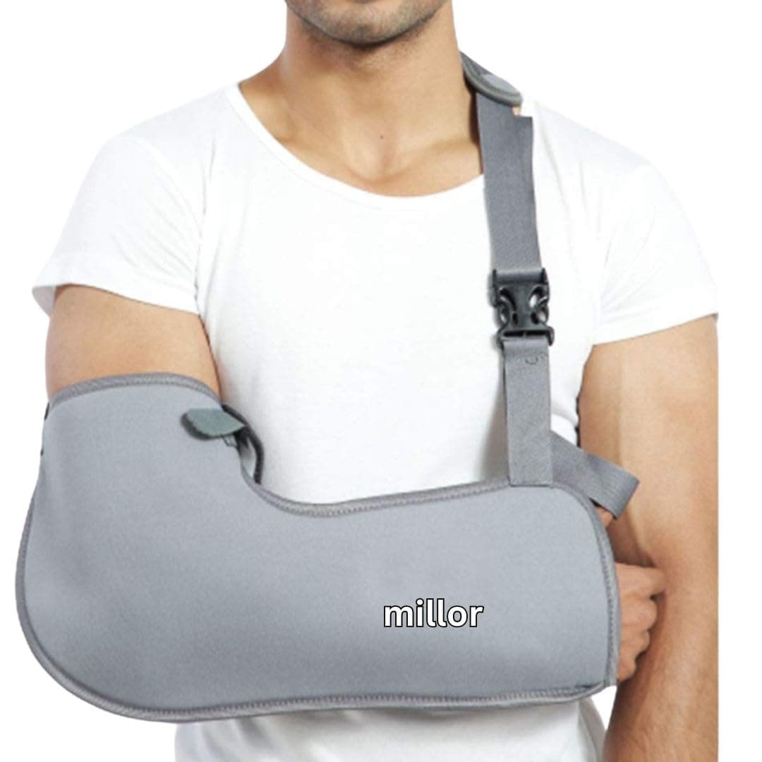 MILLOR Arm Sling Pouch Belt, Arm Brace Immobilizer with Elbow Support for Fracture, Sprain, Dislocation and Pain Relief, M, Black (M, Grey)