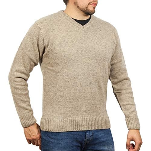 Boutique Retailer Men's Shetland Wool V-Neck Cardigan Sweater Knitted Jumper Pullover (6XL, Oat Marle)