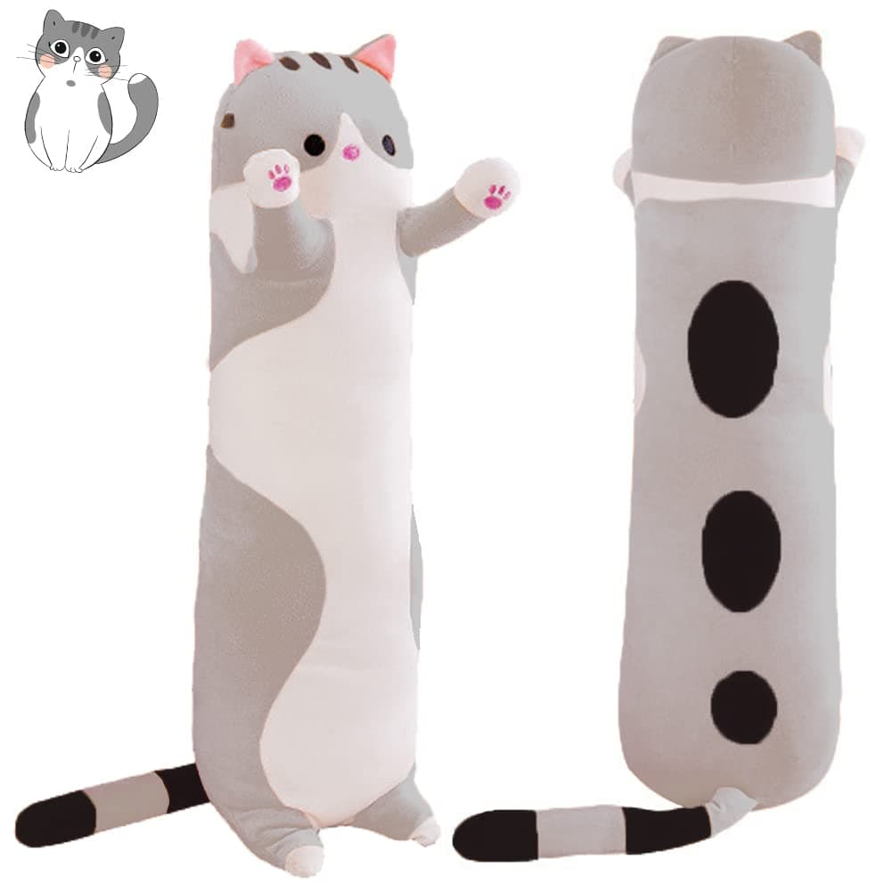 SNOWOLF Cute Cat Plush Long Body Pillow 51 inch Cat Stuffed Animals Plushie Toy Soft Throw Sleeping Cotton Kitten Pillow Gift for Kids Girls (Gray, 51.2")