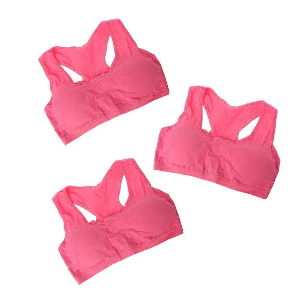 3 Pack Young Girls Cotton Bra Kids Sport Wireless Small Training Puberty Underwear Crop Tops Racer Back 8-14Years
