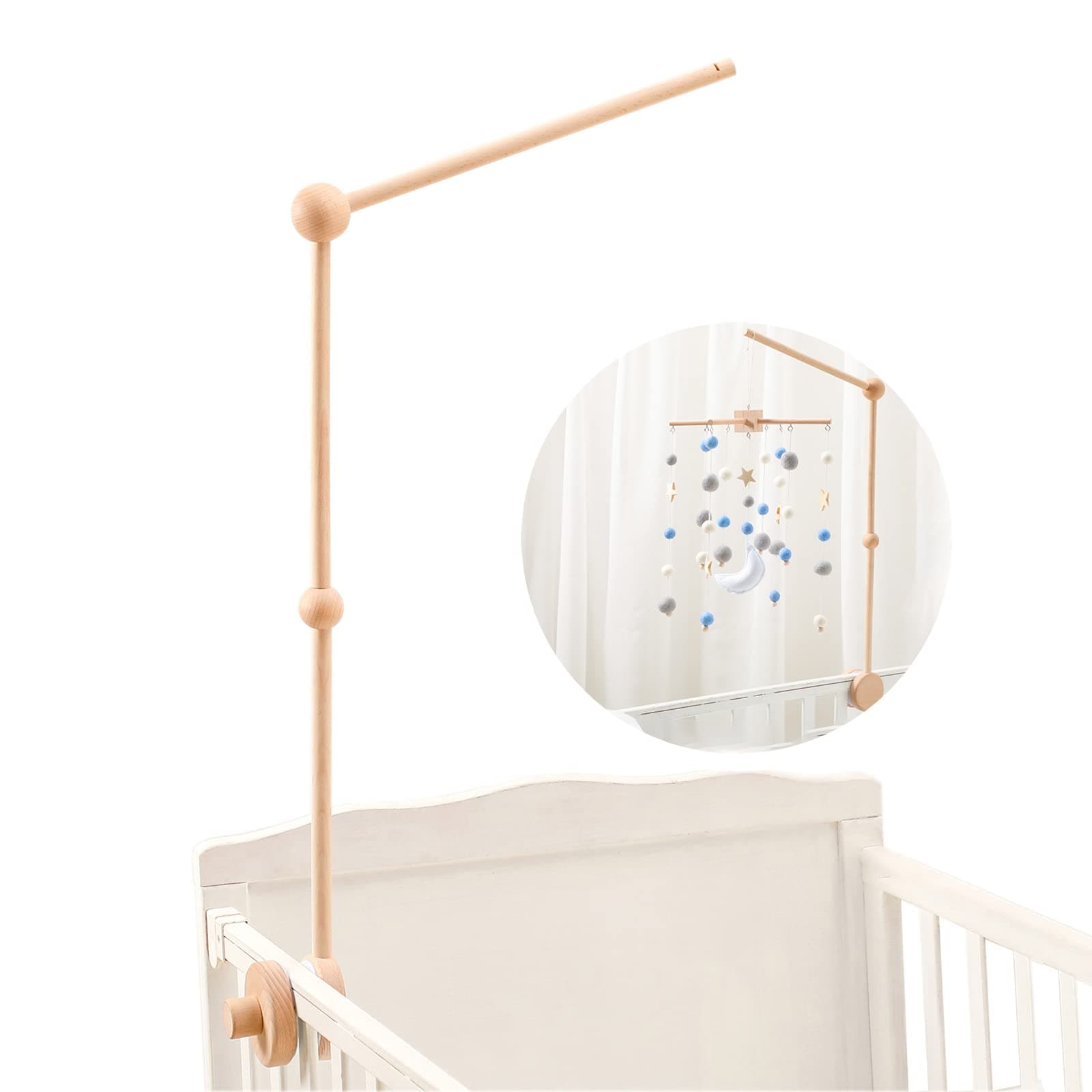 let's make Baby Crib Mobile Arm - Wooden Baby Mobile Crib Holder for Mobile Hanging Baby Crib Attachment for Nursery Decor