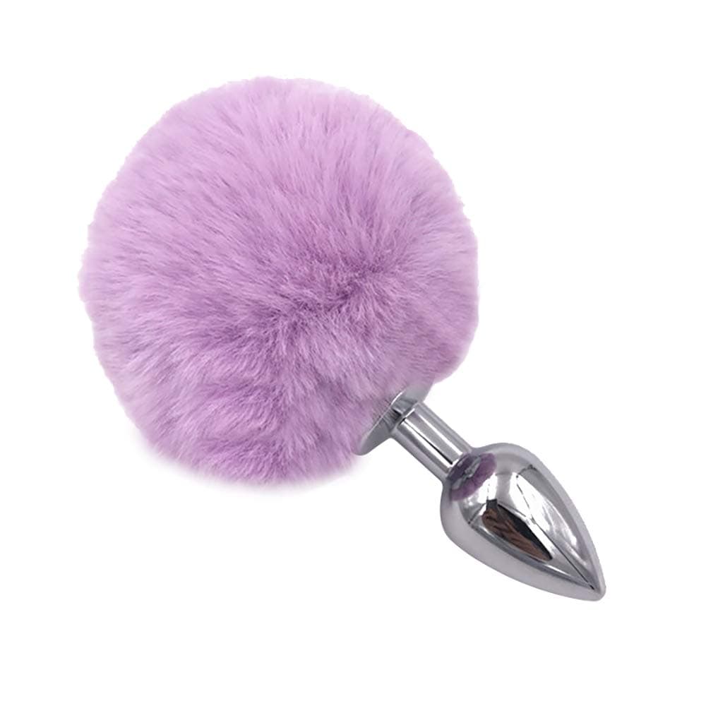 Light Purple Faux Rabbit Tail Stainless Steel Fun Plug Romance Games Play Party Toy Love Gift for High Happy, Style 1 (S)