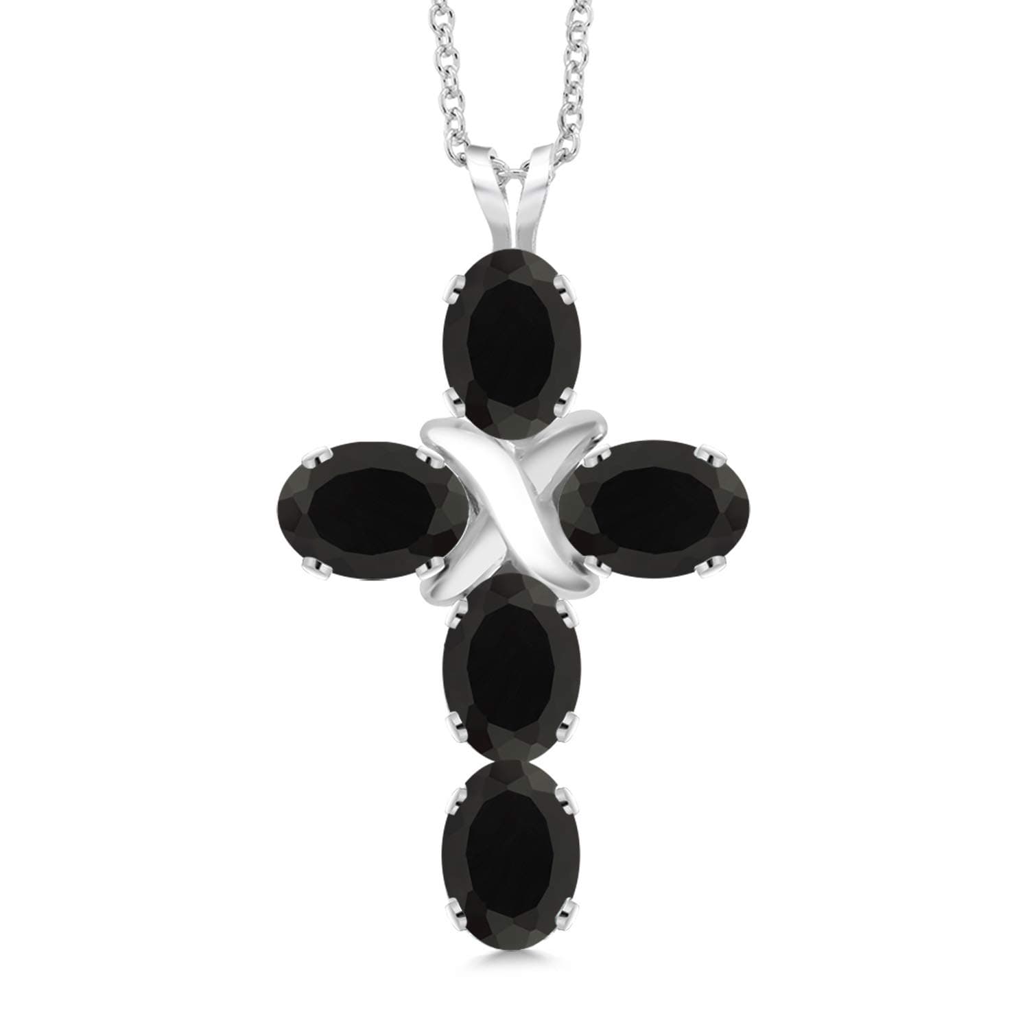 Cross Pendant Necklace for Women | 925 Sterling Silver | 6X4MM Gemstone Birthstone | Jesus Christian Religious Crucifix Jewelry Gifts | 18 Inch Chain