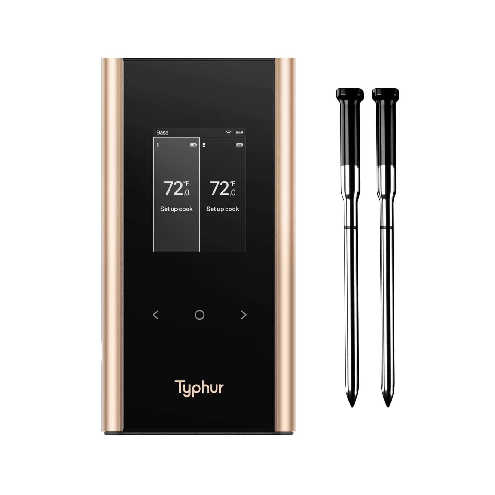 Typhur Sync Gold Wireless WiFi Meat Thermometer, 2 Slim Probes, 6 Sensors, 10x Stronger Signal, ±0.5℉ Accuracy, Smart Base Direct Setup, Reliable Reading Through Kamado Grill BBQ Oven Smoker Air Fryer