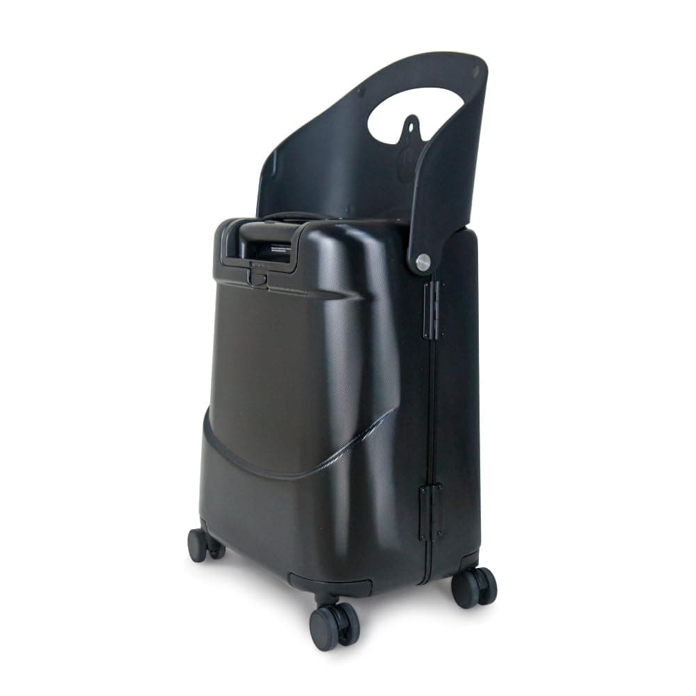 MiaMily 4-Wheel Carry On Luggage with Seat for Kids with Seat Belt, Waterproof Pocket, Adjustable Handle, and Hard Body with 43 Liter Capacity, Midnight Black, Carry on Luggage with Seat and Swivel