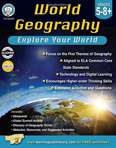 Mark Twain World Geography Workbook, Geography for Kids Grades 5-8+, 5th Grade Workbook & Up Covering the 5 Themes of Geography, Geoquests, and More, Mark Twain Books