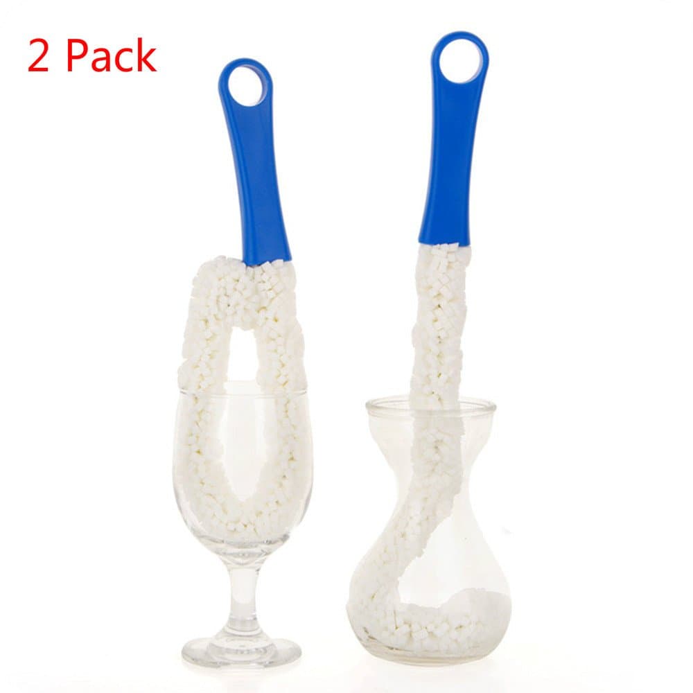 Bottle Cleaning Brush, SAZI Cup Brush Sponge Glass Bottle Brush Cup Cleaner Kitchen Washing Cleaning Tools for Wine Glass, Baby Bottles, Beer Jugs, Sport Bottles, Stainless Steel Bottle (2pcs)