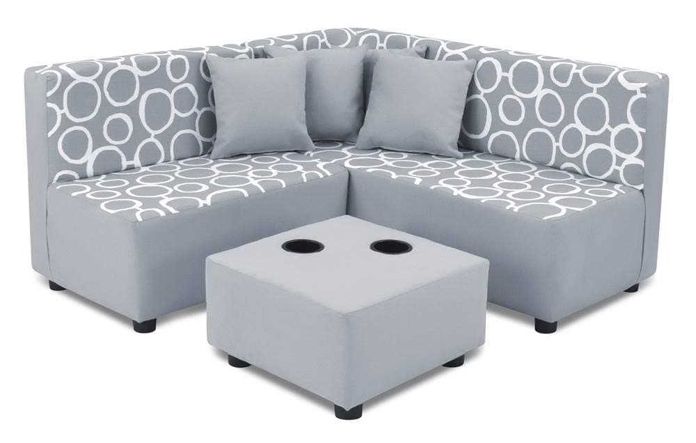 Kid's Sectional Set - Freehand Storm Twill with Pebbles; Includes 1 "Short Bench seat; 1 Long Bench seat with Side: 1 Ottoman with cupholders; 4 Square Pillows