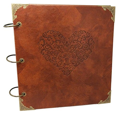 Love Heart - Premium Quality Embossed Expandable PU Leather Scrapbook DIY Photo Album Sketchbook, Wedding Guest Book (Black Paper)