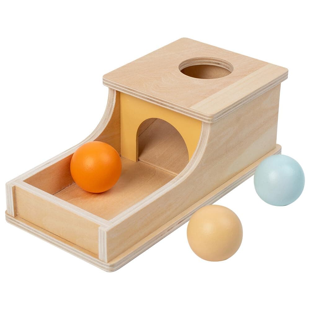 Ball Drop Toy, Object Permanence Box, Wooden Montessori Toys, Montessori Toys for 1 Year Old with Tray and 3 Round Balls, Early Learning Montessori Baby Toys 6 to 12 Months