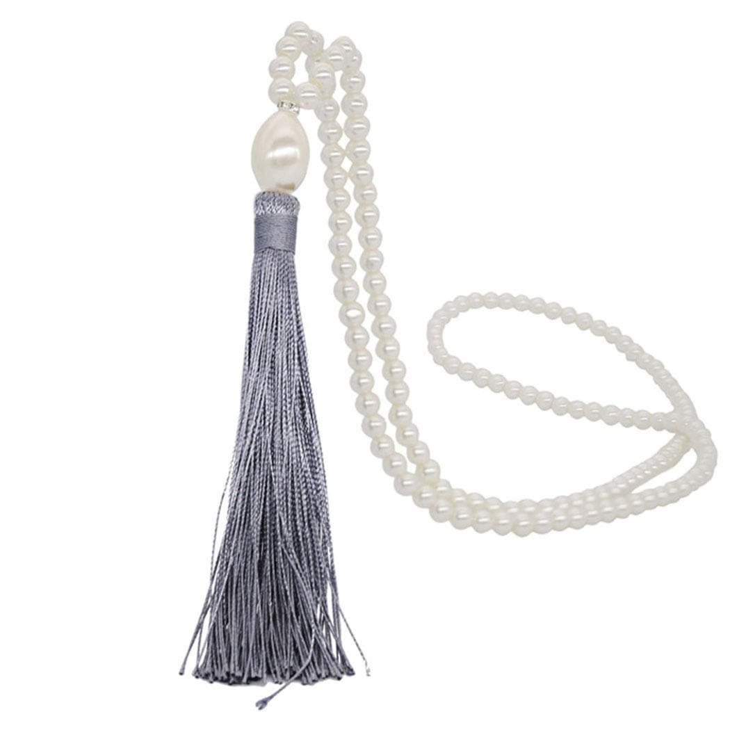 Long Tassel Necklace Handmade Turquoise Pearl Crystal Beads Necklace for Women Fashion Jewelry