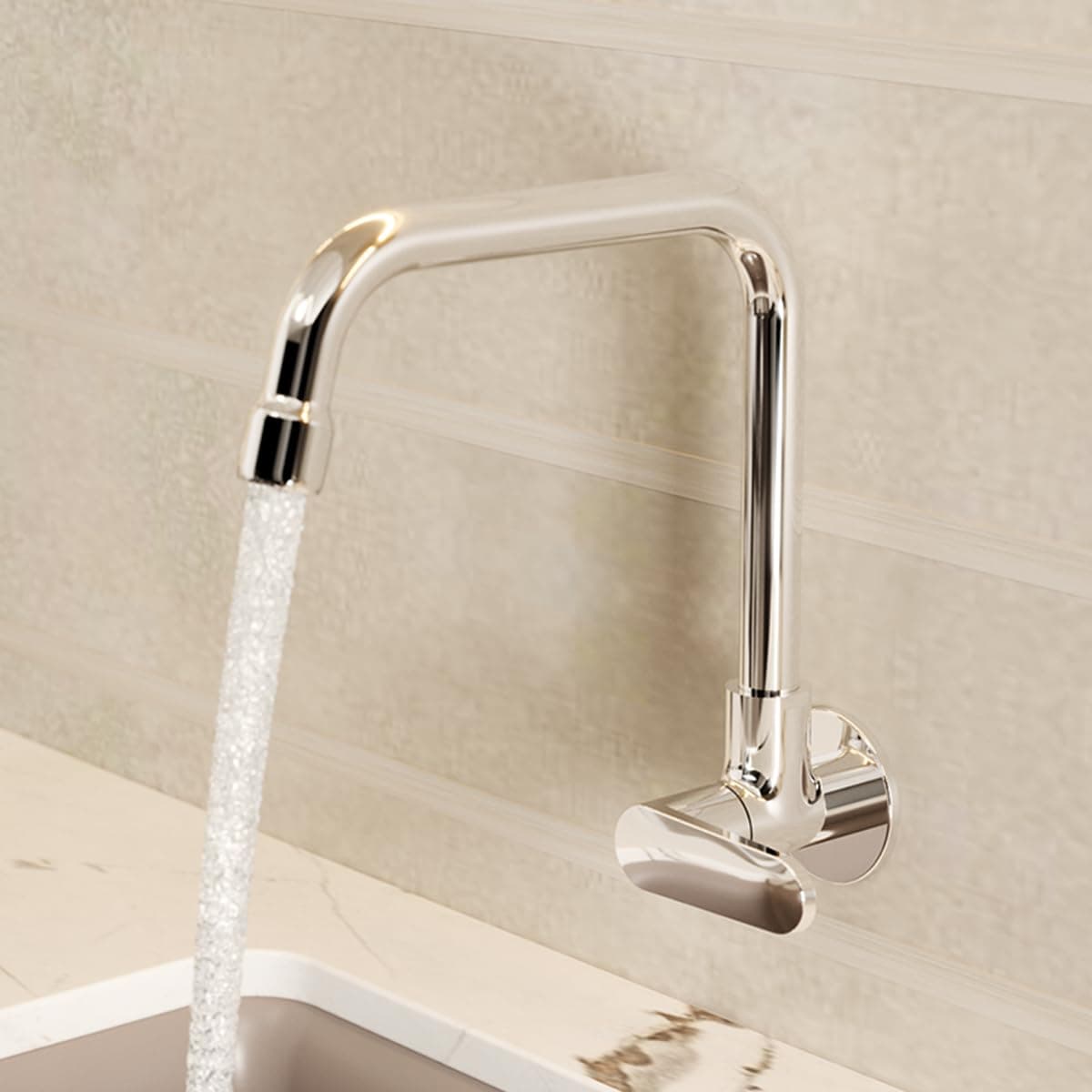 Beam Kitchen Faucet | Wall Mounted Kitchen Sink Tap | Cold-Only Single Lever Faucet with 360° Swivel | Water Saving Aerated Flow | Polished Chrome Finish | 10 Years Warranty