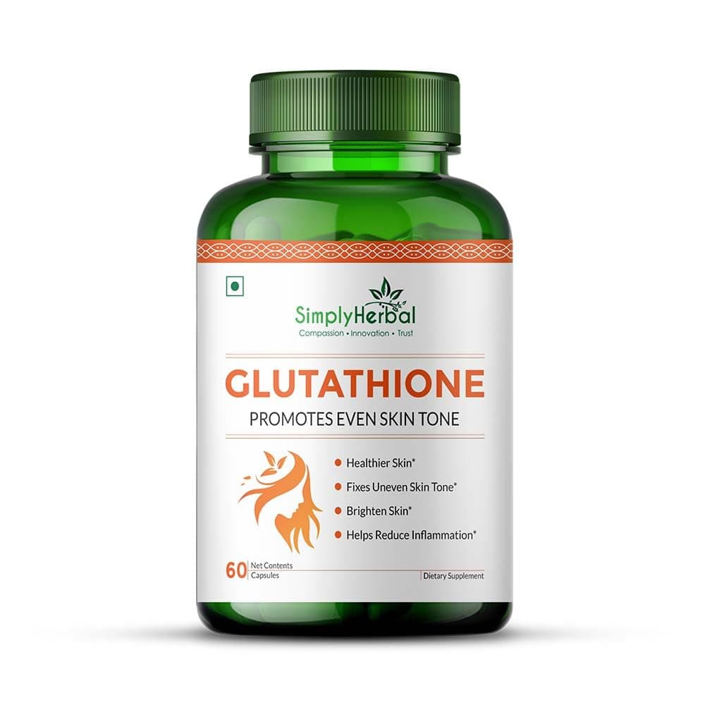 Simply Herbal L Glutathione 1000mg Capsules with Vitamin C & E For Immune Support, Skin Health, Antioxidant 60 Veg Capsules