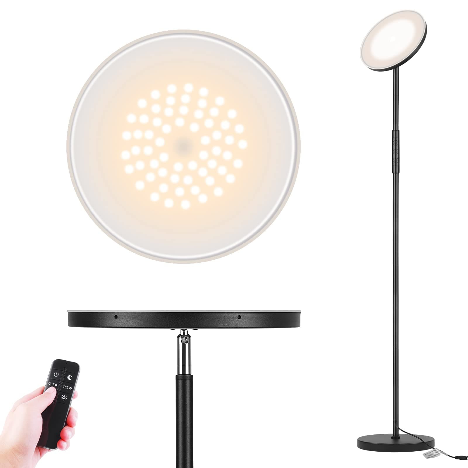 Floor Lamp, Modern LED Torchiere Standing Lamp with 5 Color Temperatures Dimmable Remote & Touch Control, 24W/200W Equivalent Super Bright Floor Lamp for Bedroom Living Room Office, Black