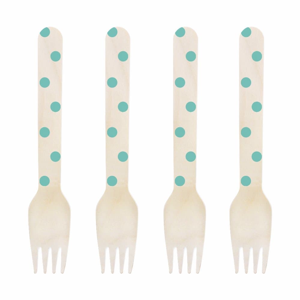 Dress My Cupcake 6.5-Inch Natural Wood Dessert Table Forks, Polka Dots, Pack of 100