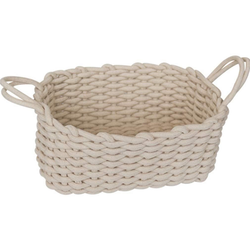 Kingus Woven Storage Basket Cotton Rope Toy Chest Desktop Small Organizer Box,White large