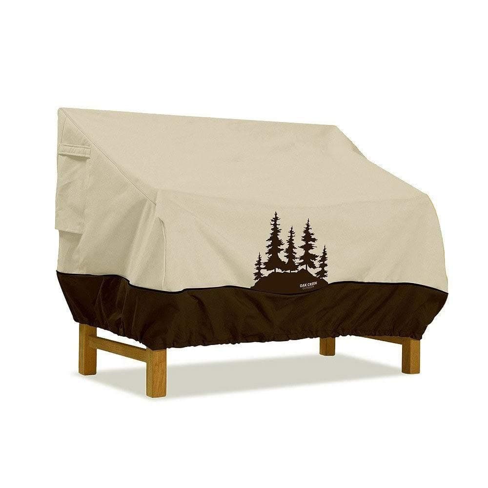 Oak Creek Premium Outdoor Furniture Cover | Patio Bench Cover with Air Vents, Click-Close Straps, Elastic Hem Cord | Made of Heavy Duty Waterproof Fabric with PVC Coating | Pine Tree Design