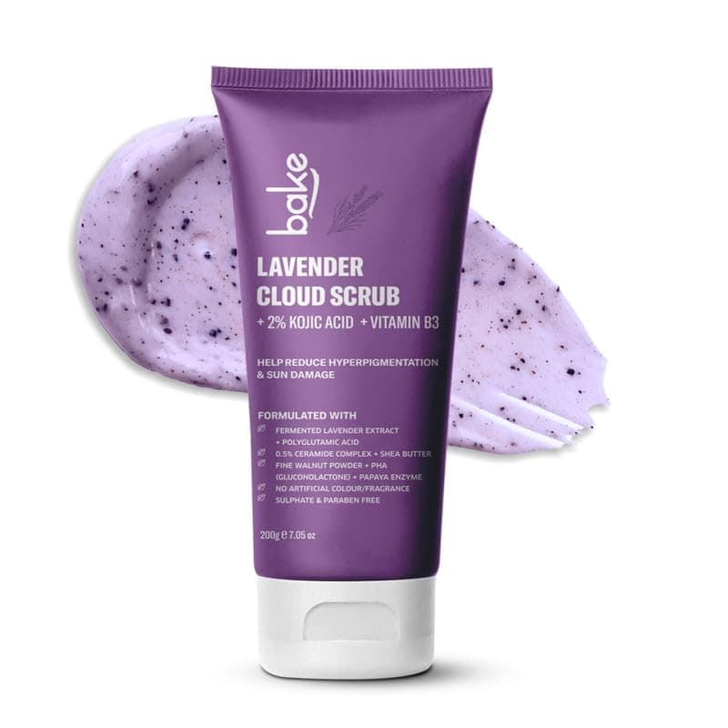 BAKE 2% Kojic Acid Lavender Body Scrub (200g) For Brightening, Tan Removal, Dark Spots & Pigmentation | Niacinamide & Ceramide Complex | Exfoliates & Brightens Underarms | Face Scrub with Walnut