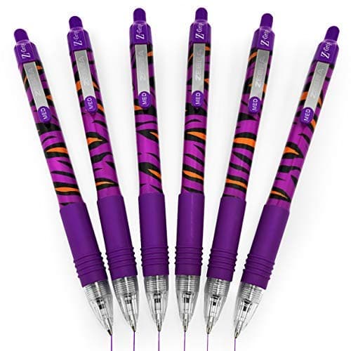 Zebra-Z-Grip Funky Brights - Animal Pattern Retractable Ballpoint Pen - Purple Tiger Barrel - Pack of 6