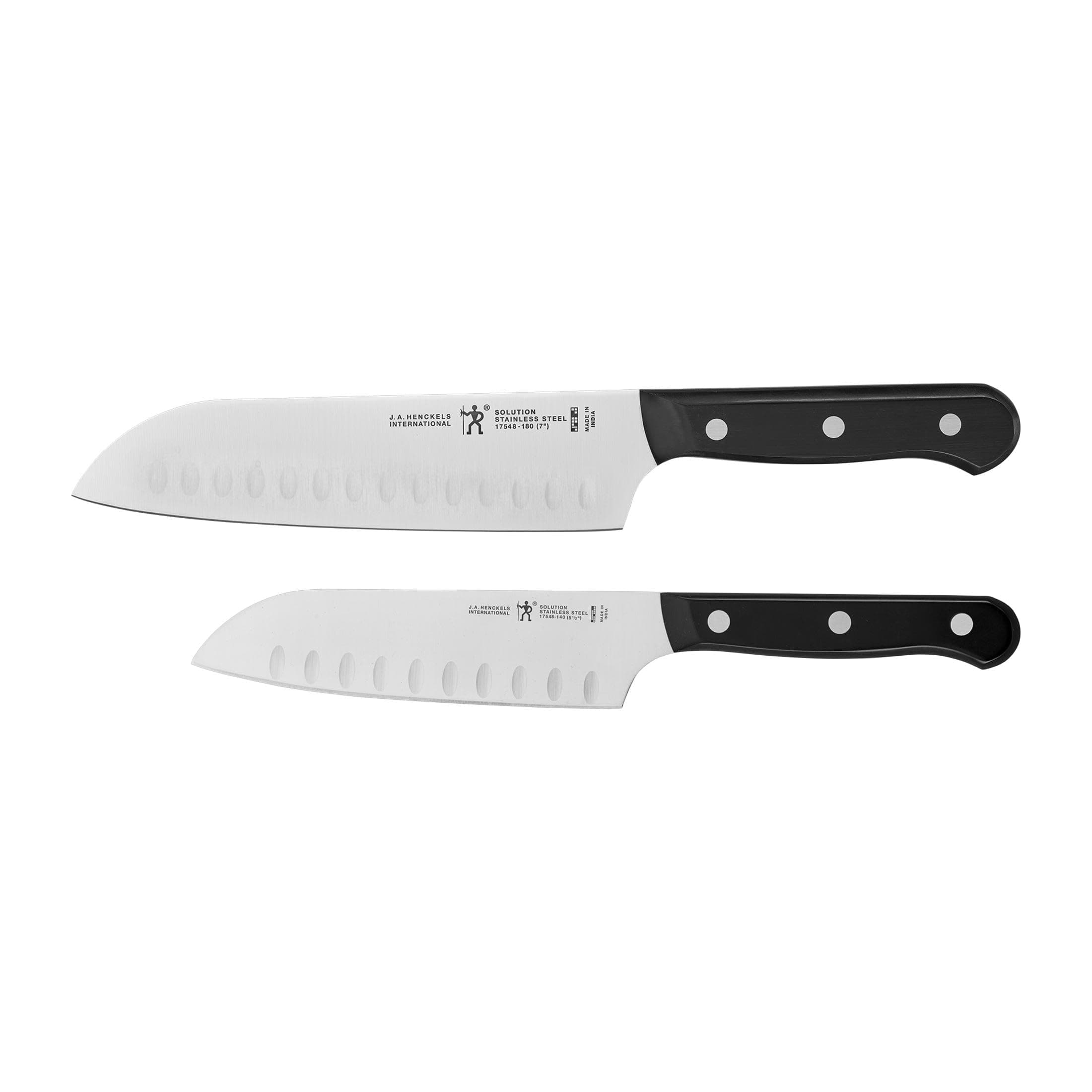 Solution Razor-Sharp 2-pc Knife Set, Santoku Knife 5 Inch, Santoku Knife 7 Inch, German Engineered Informed by 100+ Years of Mastery, Stainless Steel