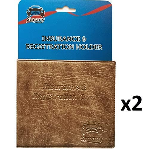 2 Tan AUTO CAR TRUCK INSURANCE REGISTRATION ID CASE HOLDER Embossed Faux Leather