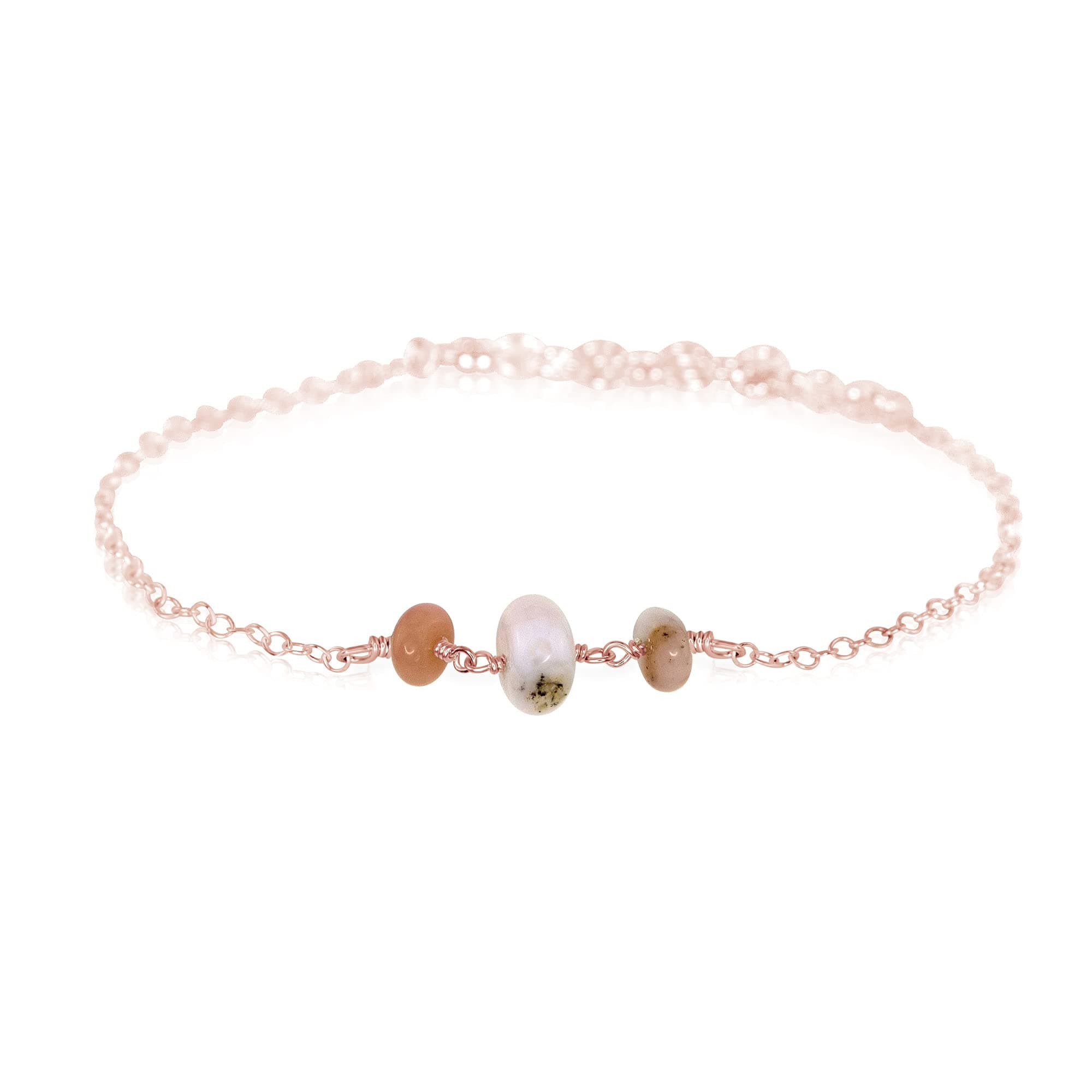 Pink Peruvian Opal Beaded Chain Bracelet in 14k Rose Gold Fill