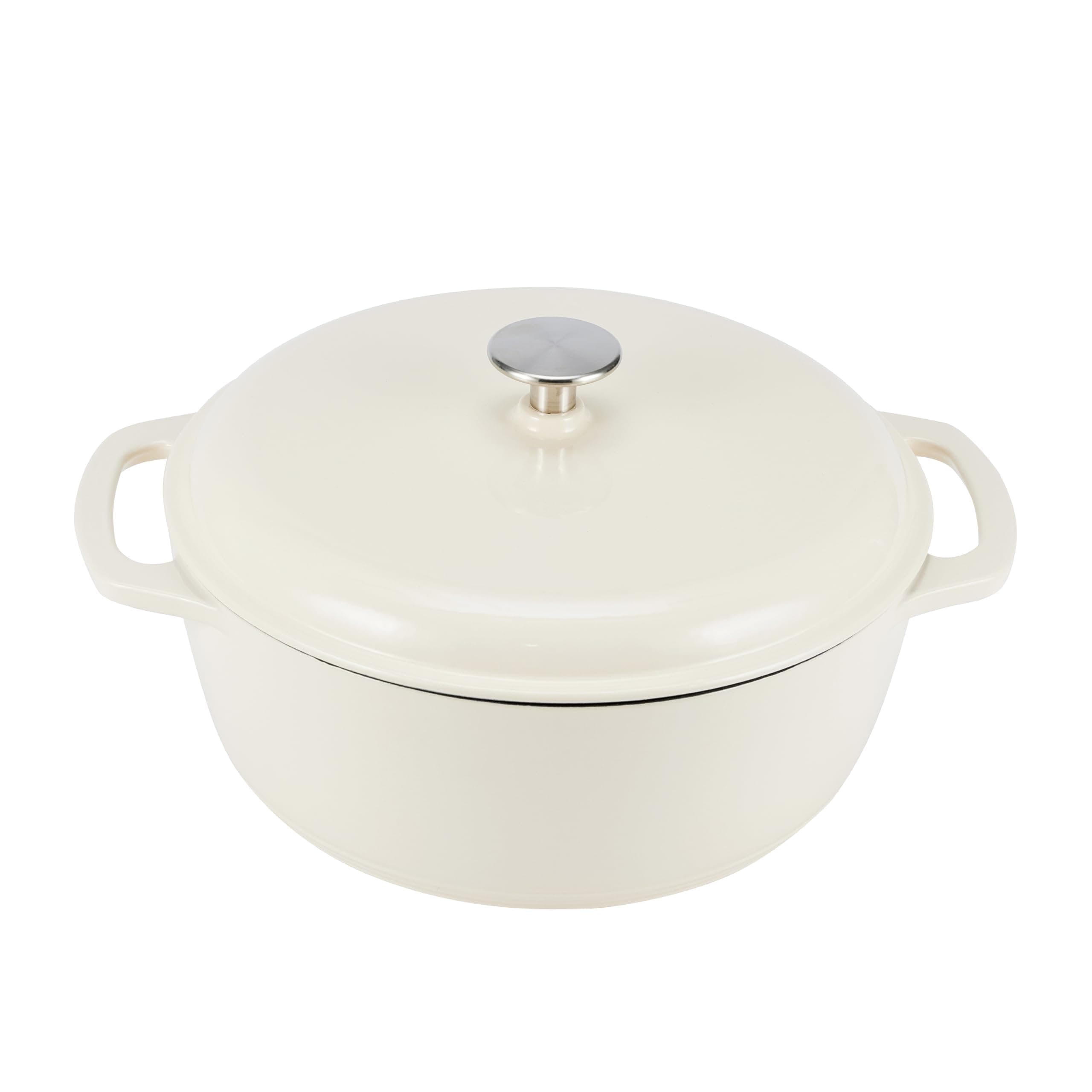 Amazon Basics Enameled Cast Iron Dutch Oven Pot with Lid, Oven Safe, Heavy-Duty, Dual Handles for Baking, Roasting, Stews, 4.3-Quart, White