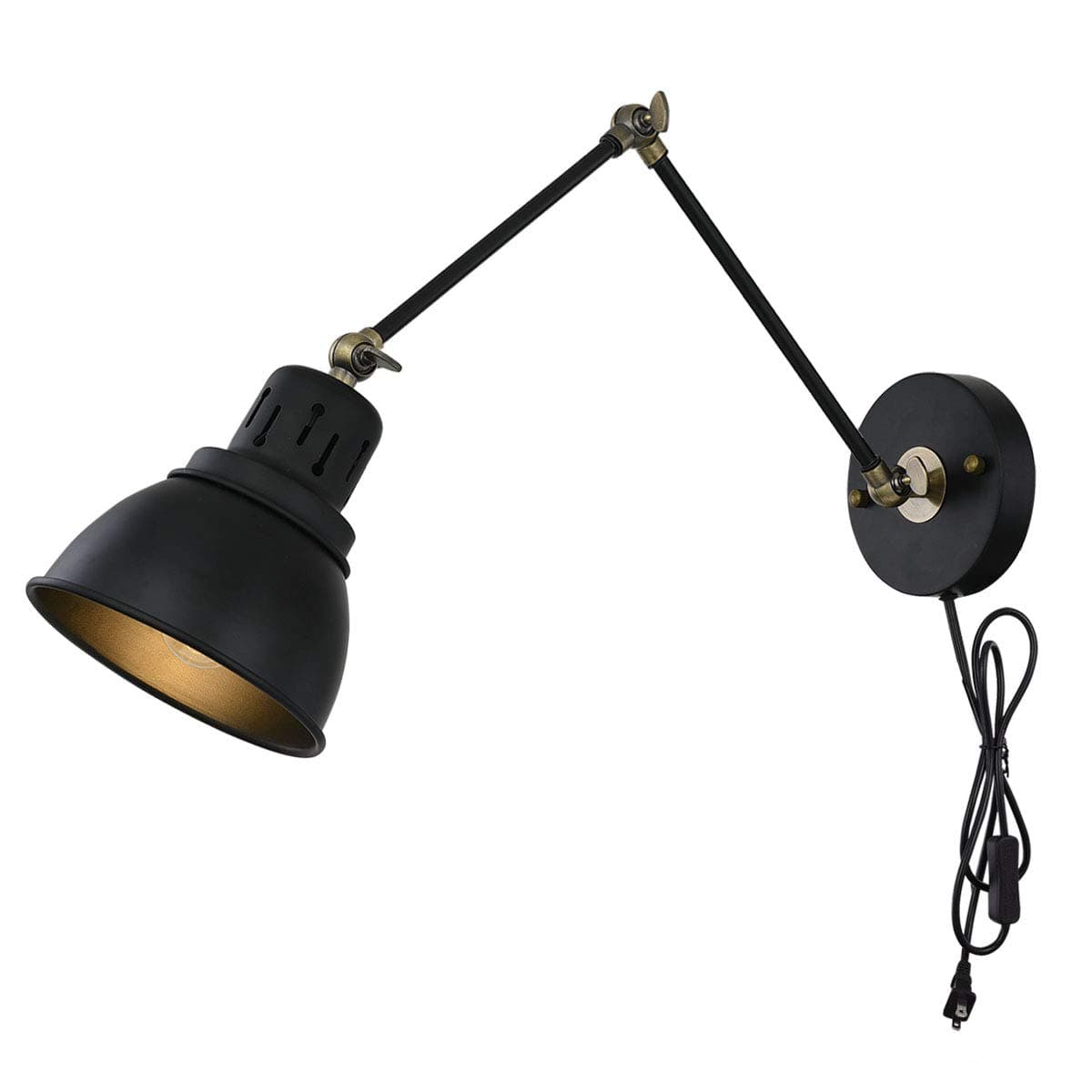 Plug in Wall Sconces Lamp, Tausende Black Indoor Wall Sconce Light Wall Mounted Light Fixture with Plug in Cord On/Off Switch Metal Swing Arm Wall Lamps for Bedroom Bedside Reading