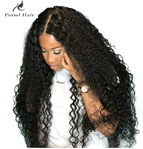Curly Human Hair Lace Front Wigs 130% Density Brazilian Deep Curly Wig with Baby for Black Women (16 inch, NC 130% Lace Front)