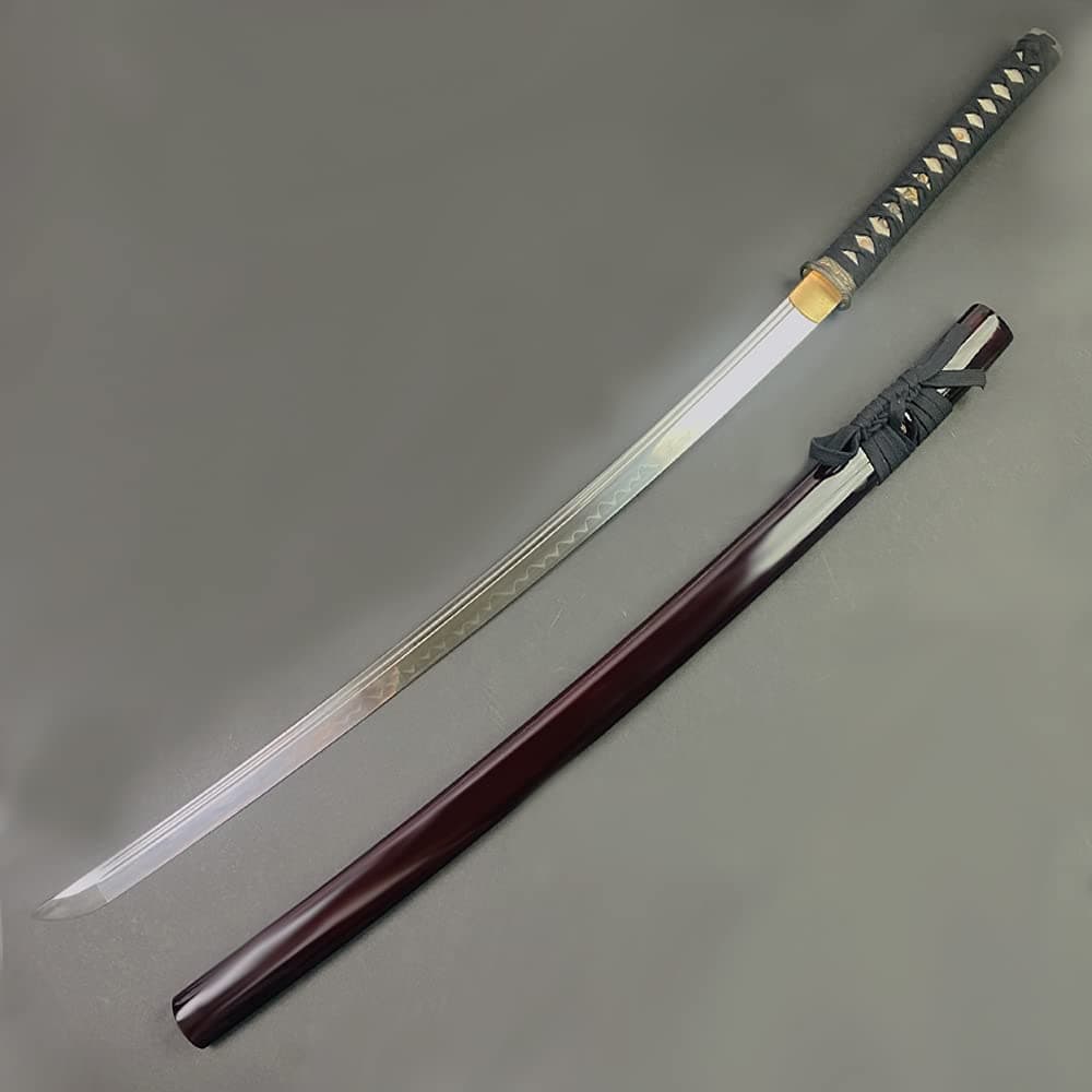 Musashi - Bamboo Fast Cutter Lightweight Katana Real Clay Tempered 1060 Carbon Steel Blade Samurai Sword Katana (Burgundy)