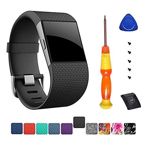 hellosy Fitbit Surge Band,Newest TPU Bracelet Strap Large Replacement Band for Fitbit Surge Wireless Activity Wristband with Tools (Black, Large)
