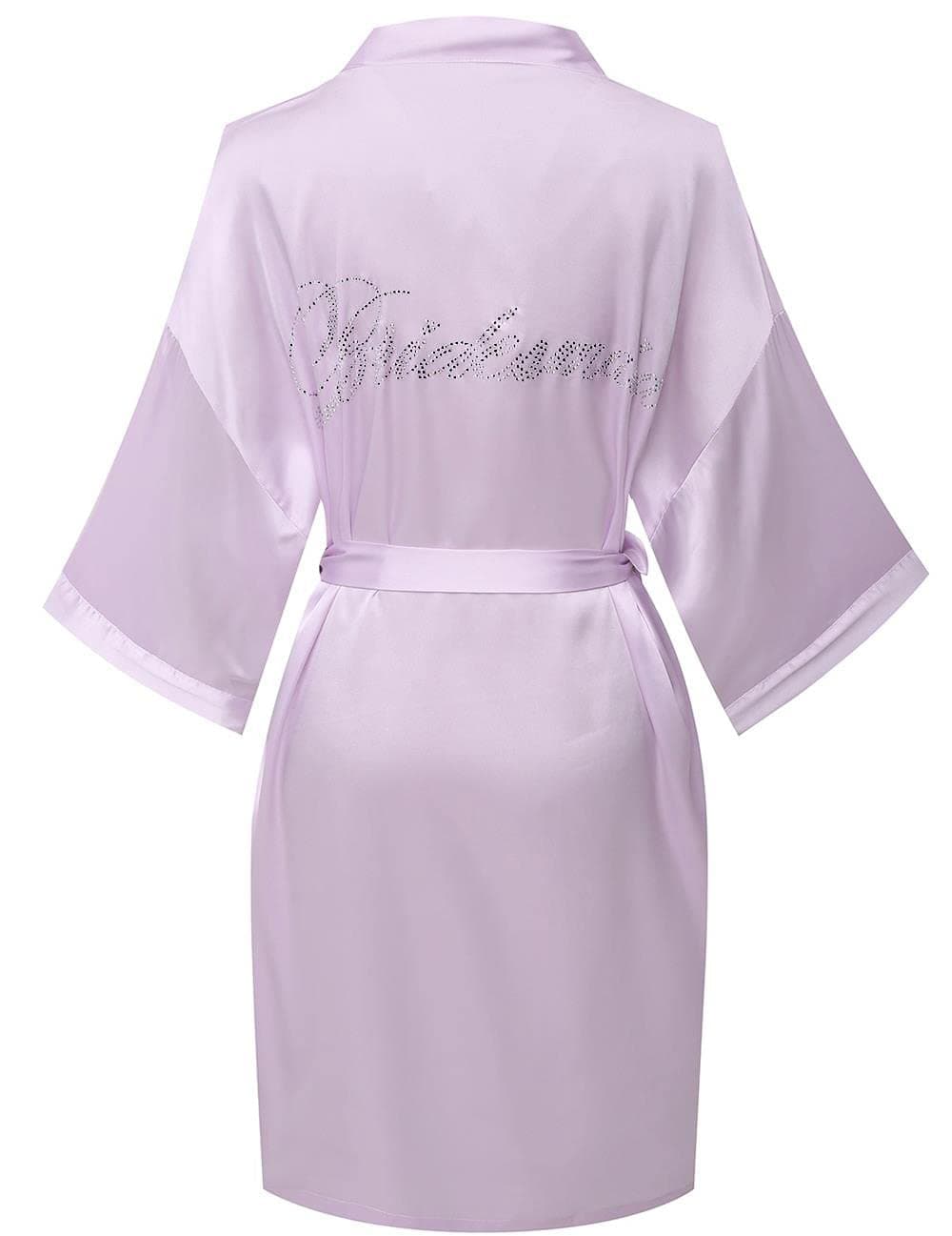 Women's Satin Kimono Robe for Bridesmaid and Bride Wedding Getting Ready Kimono with Rhinestones Dressing Gown