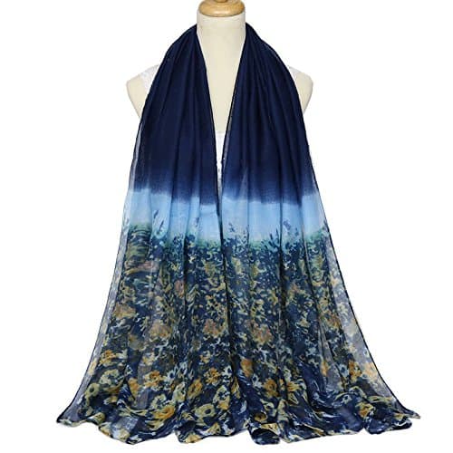 Woman Shawl- Women Voile Scarves 2018 Ladies Fashion Lightweight Long Shawls And Wraps Fashion Small Floral Gradient Color - Various Designs Decoration ( Color : Dark blue )